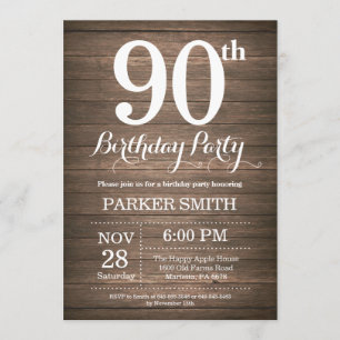 Rustic 90th Birthday Invitation
