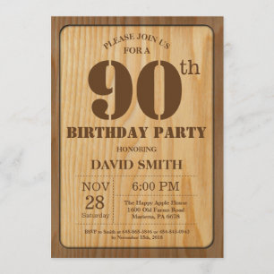 Rustic 90th Birthday Invitation Vintage Wood