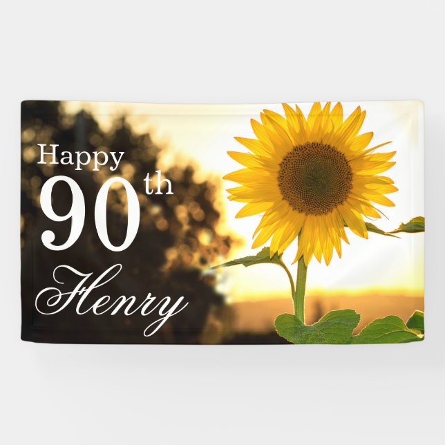 Rustic 90th Birthday Sunflower Banner (Horizontal)