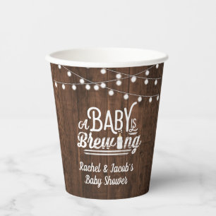 Rustic A Baby is Brewing Baby Shower Favour Label Paper Cups