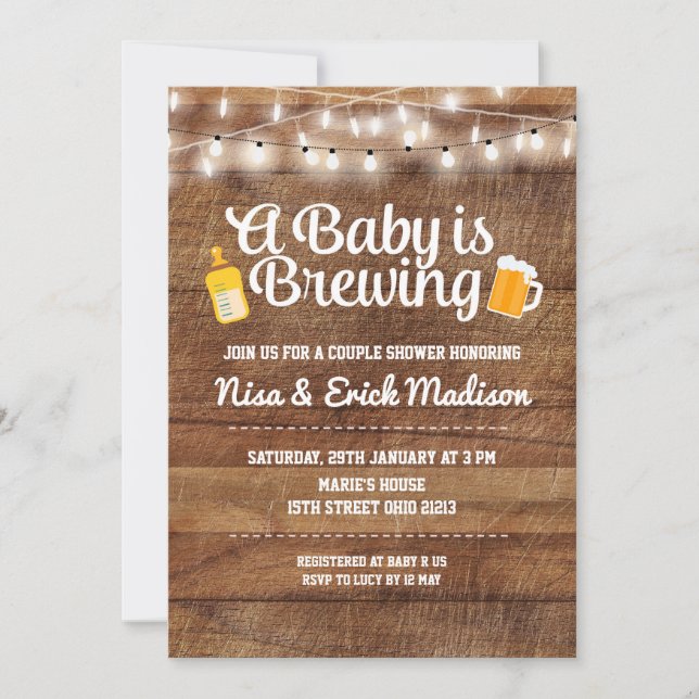 Rustic a baby is brewing invitation (Front)