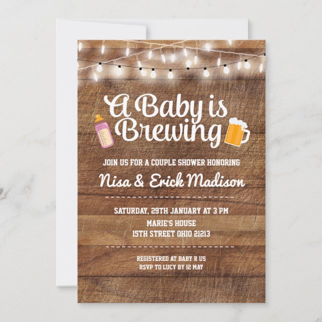 Rustic a baby is brewing invitation for girl (Front)
