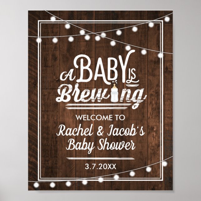 Rustic A Baby is Brewing Welcome Baby Shower Sign (Front)