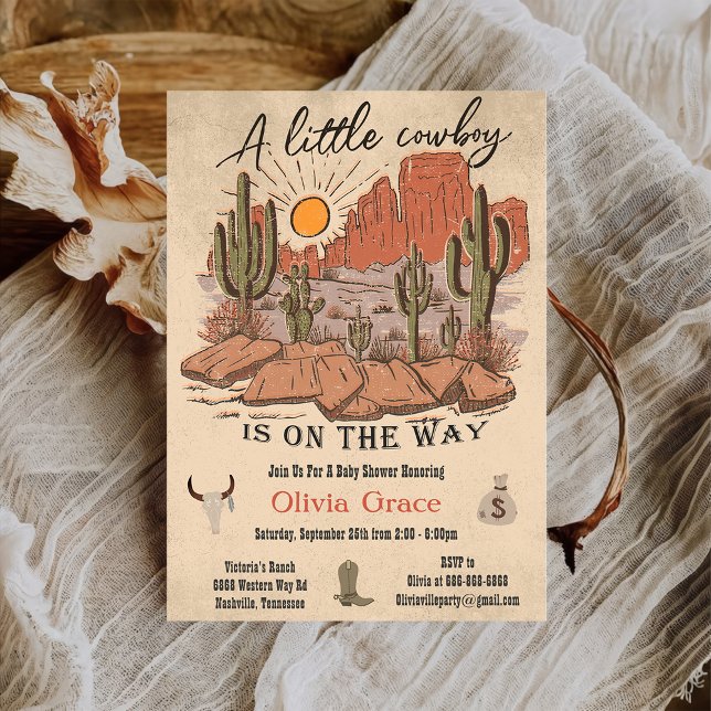 Rustic A Little Cowboy Western Cow Baby Shower Invitation (Creator Uploaded)