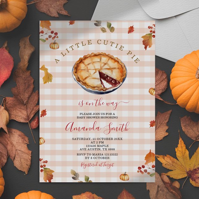 Rustic A Little Cutie Pie Fall Gingham Baby Shower Invitation (Creator Uploaded)