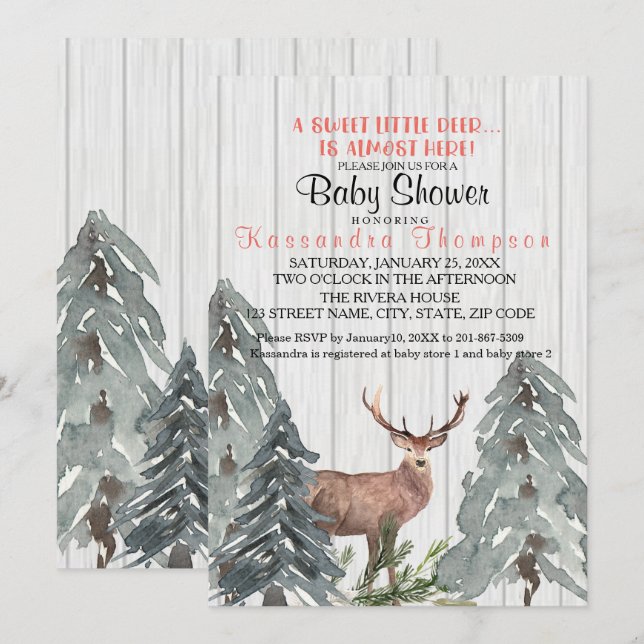 Rustic A Little Deer Is Almost Here Baby Shower Invitation (Front/Back)