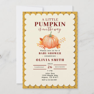 Rustic a Little Pumpkin Fall Baby Shower Dot Invitation