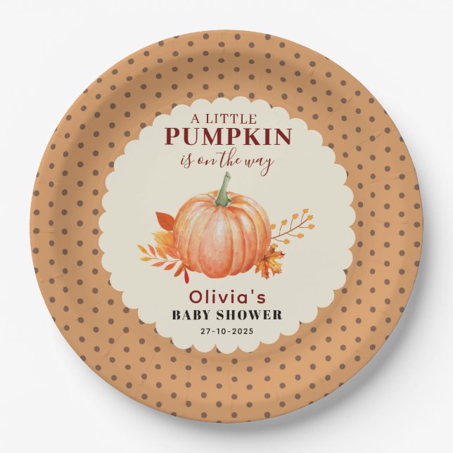 Rustic A Little Pumpkin Fall baby shower Paper Plate (Front)