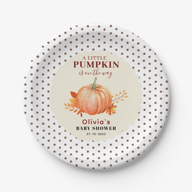 Rustic A Little Pumpkin Fall Cute baby shower Paper Plate (Front)