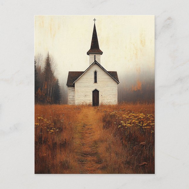 Rustic Abandoned Church Painting Postcard (Front)