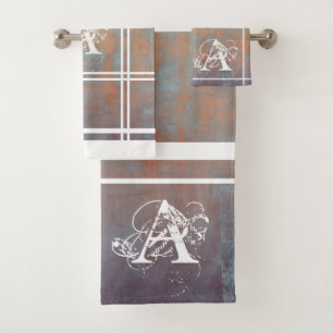 Rustic Abstract Art Nr67 Monogram Bath Towel Set