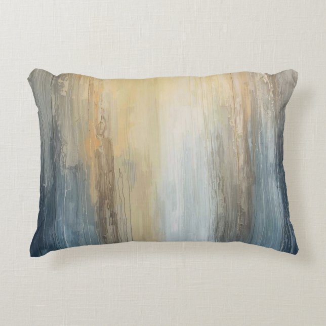 Rustic Abstract Blue Brown Yellow Stripe Decorative Cushion (Front)
