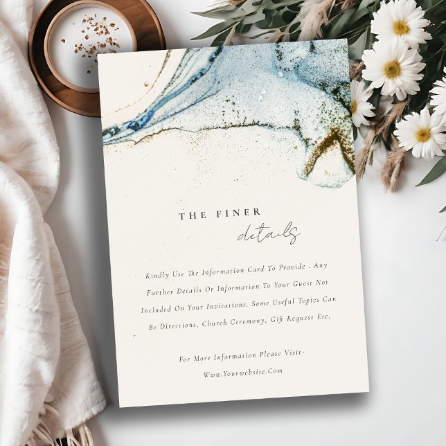 Rustic Abstract Blue Gold Beachy Wedding Details Enclosure Card (Creator Uploaded)