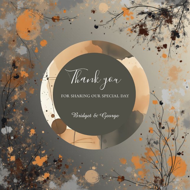 rustic abstract brown boho wedding  classic round sticker (Creator Uploaded)