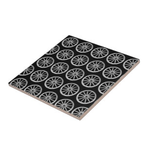 Rustic Abstract Geometric Circle Wooden Wheel 1960 Tile