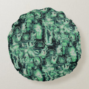 Rustic abstract image mosaic carved in green hue   round cushion