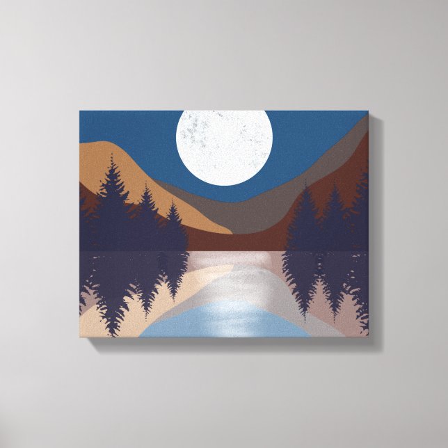 Rustic Abstract Landscape Forest Moon Reflection Canvas Print (Front)