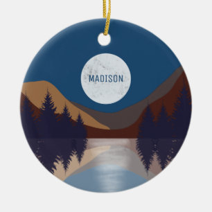 Rustic Abstract Landscape Forest Moon Reflection  Ceramic Tree Decoration
