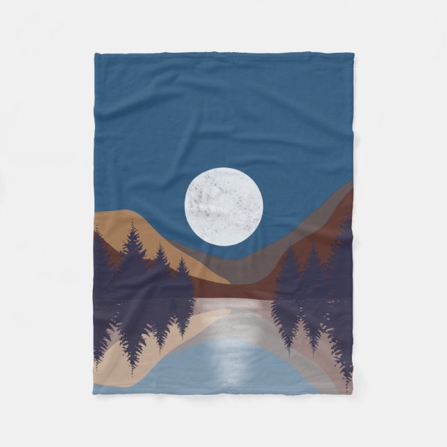 Rustic Abstract Landscape Forest Moon Reflection  Fleece Blanket (Front)