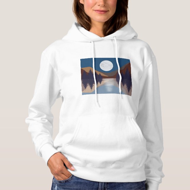 Rustic Abstract Landscape Forest Moon Reflection  Hoodie (Front)
