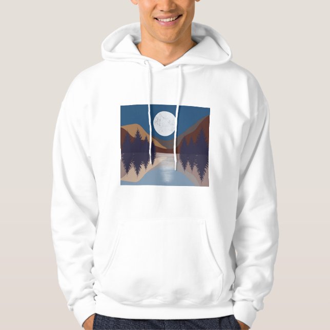 Rustic Abstract Landscape Forest Moon Reflection  Hoodie (Front)