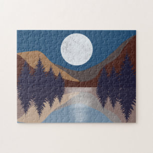 Rustic Abstract Landscape Forest Moon Reflection   Jigsaw Puzzle