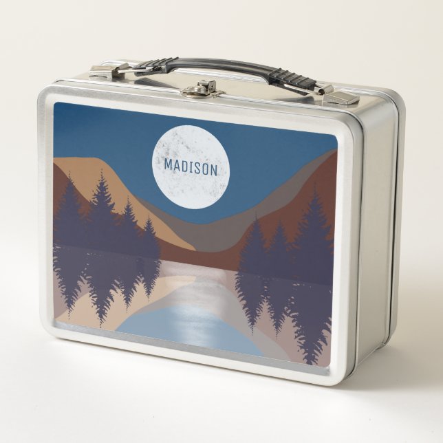 Rustic Abstract Landscape Forest Moon Reflection Metal Lunch Box (Front)