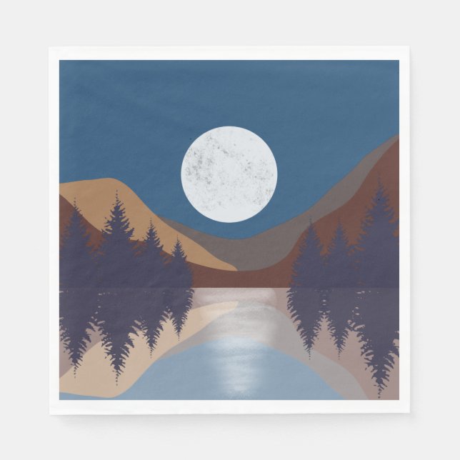 Rustic Abstract Landscape Forest Moon Reflection  Napkin (Front)