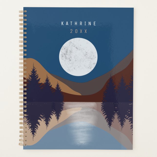 Rustic Abstract Landscape Forest Moon Reflection  Planner (Front)