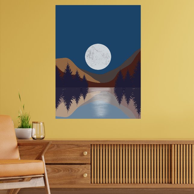 Rustic Abstract Landscape Forest Moon Reflection Poster (Living Room 2)