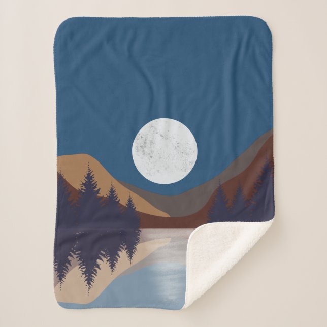 Rustic Abstract Landscape Forest Moon Reflection   Sherpa Blanket (Front)