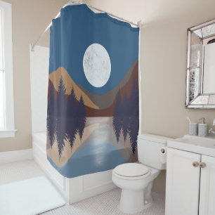 Rustic Abstract Landscape Forest Moon Reflection Shower Curtain