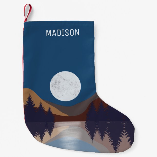 Rustic Abstract Landscape Forest Moon Reflection  Small Christmas Stocking (Front)