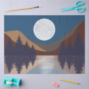 Rustic Abstract Landscape Forest Moon Reflection   Tissue Paper