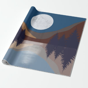 Rustic Abstract Landscape Forest Moon Reflection  Wrapping Paper