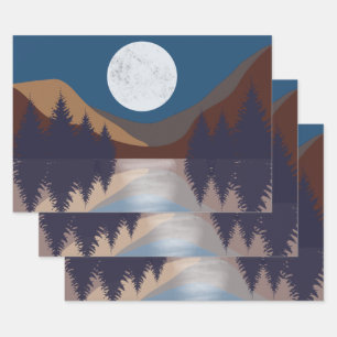 Rustic Abstract Landscape Forest Moon Reflection  Wrapping Paper Sheet