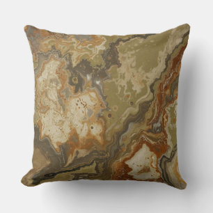 Rustic Abstract Olive Green Amber Mustard Print Cushion