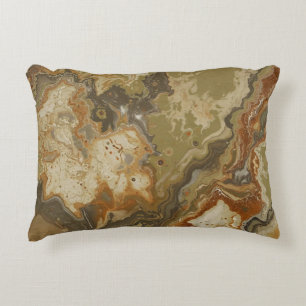 Rustic Abstract Olive Green Amber Mustard Print Decorative Cushion