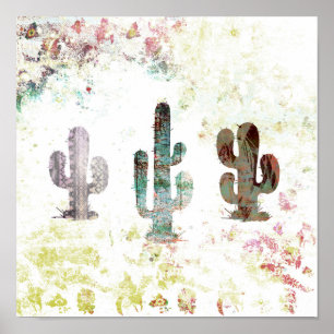 Rustic Abstract Pastel Grunge Cactus Poster