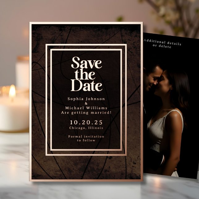 Rustic Abstract Save the Date Photo Moody Browns  Foil Holiday Card (Creator Uploaded)