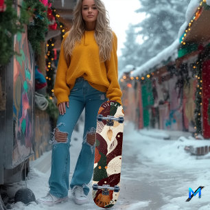 Rustic Abstract Skateboard with Autumn Tones