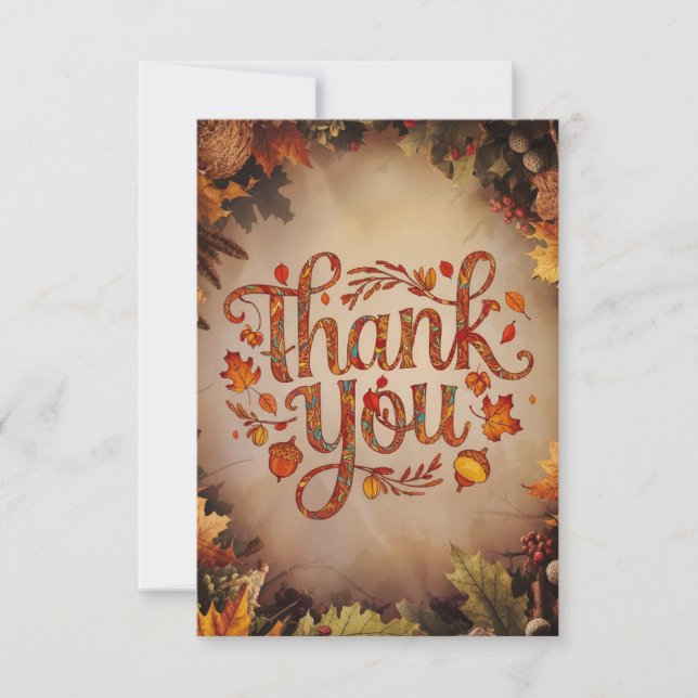 Rustic Acorn Autumn Fall Thank You Card (Front)