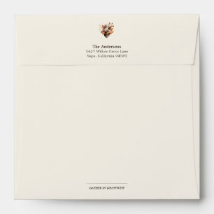 Rustic Acorn Floral   Ivory Square Return Address Envelope