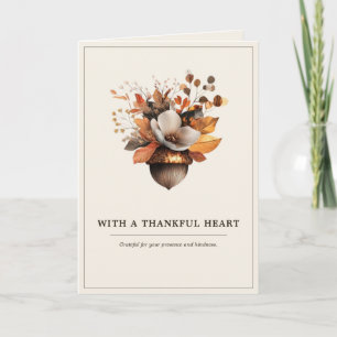 Rustic Acorn Floral Ivory With a Thankful Heart Thank You Card