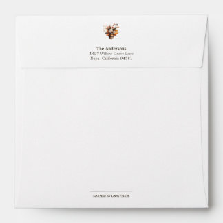Rustic Acorn Floral White Square Return Address Envelope