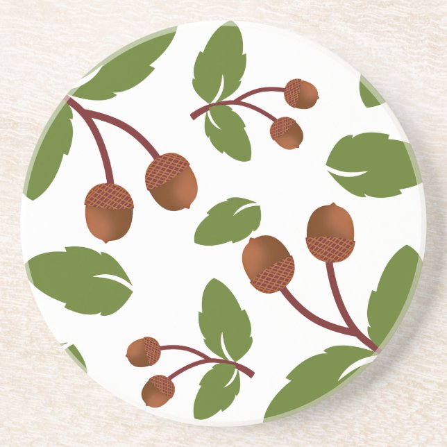 Rustic Acorns and Green Leaves Coaster (Front)