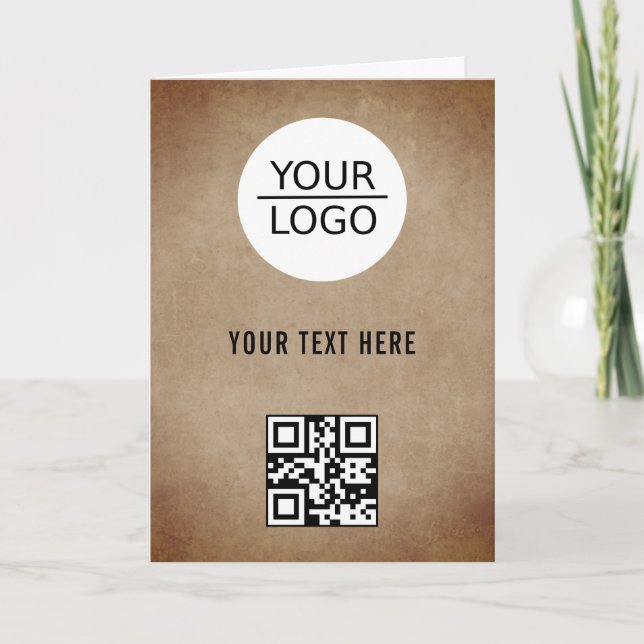 Rustic Add Logo QR Code Custom Text Promotion Card (Front)