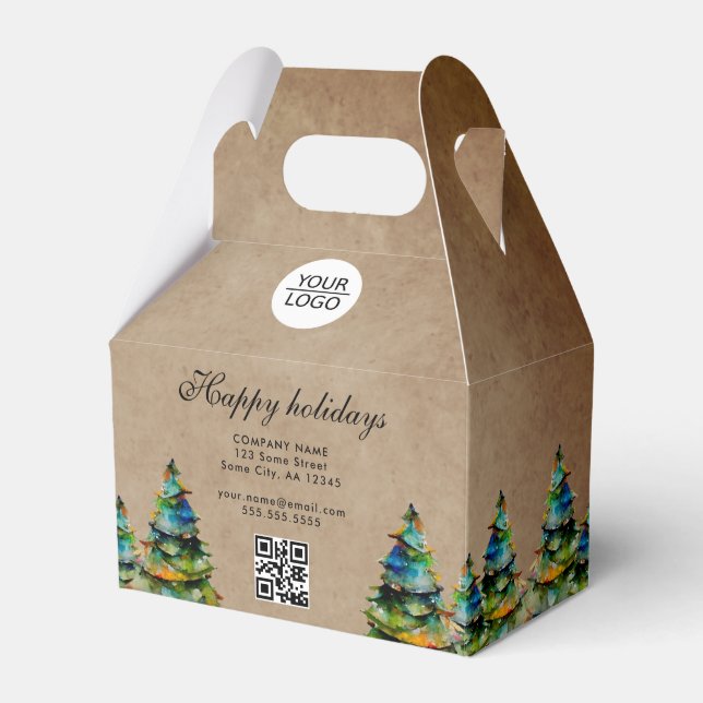 Rustic Add Logo QR Code Text Christmas Tree  Favour Box (Front Side)