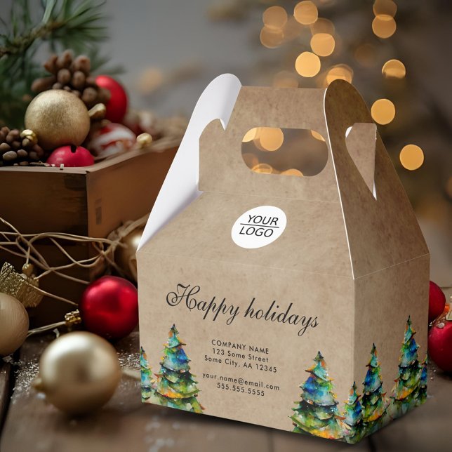 Rustic Add Logo Text Christmas Tree Company Favour Box (Creator Uploaded)