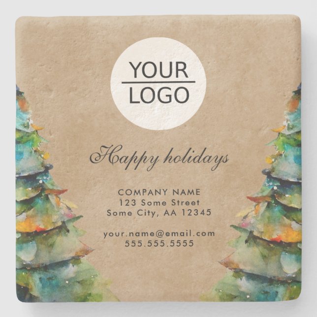 Rustic Add Logo Text Christmas Tree Promotion Stone Coaster (Front)